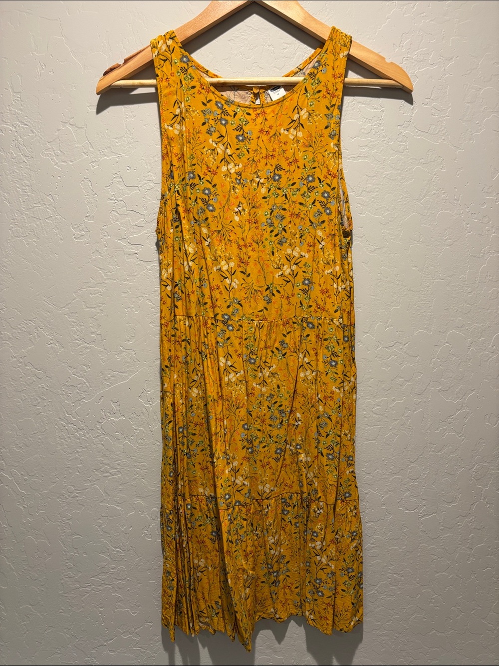 Old Navy Yellow Floral Sleeveless Tiered Midi Dress